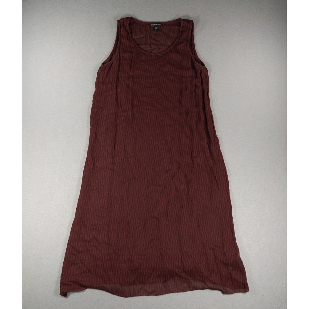 Eileen Fisher Womens Silk Sleeveless Shift Dress Burgundy Chevron Print S P